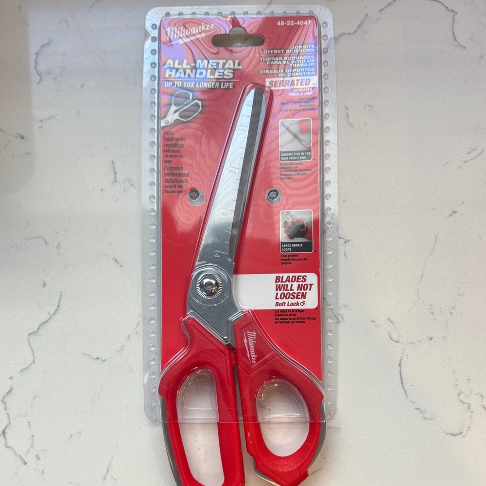 Milwaukee Red All-Metal Handle Serrated Kitchen Shears